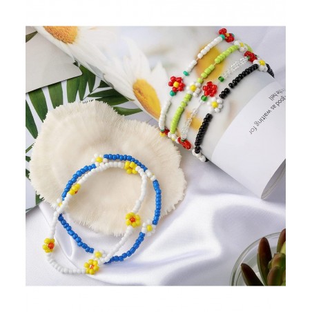 6pcs Flower Bead Bracelet Color Beaded Bracelets Bohemian Bracelet Ankle Bracelets with Lobster Clasp y2k Aesthetic Jewelry f...