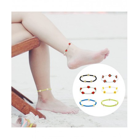 6pcs Flower Bead Bracelet Color Beaded Bracelets Bohemian Bracelet Ankle Bracelets with Lobster Clasp y2k Aesthetic Jewelry f...