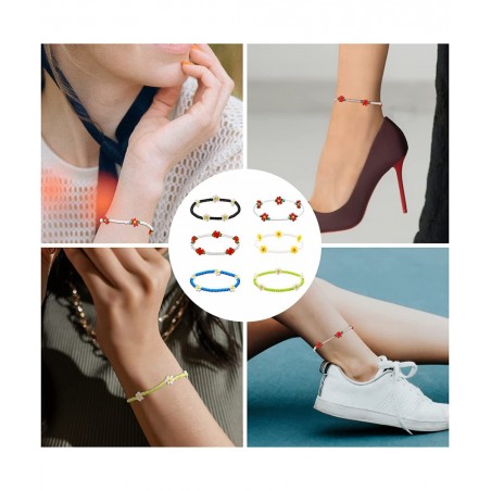 6pcs Flower Bead Bracelet Color Beaded Bracelets Bohemian Bracelet Ankle Bracelets with Lobster Clasp y2k Aesthetic Jewelry f...