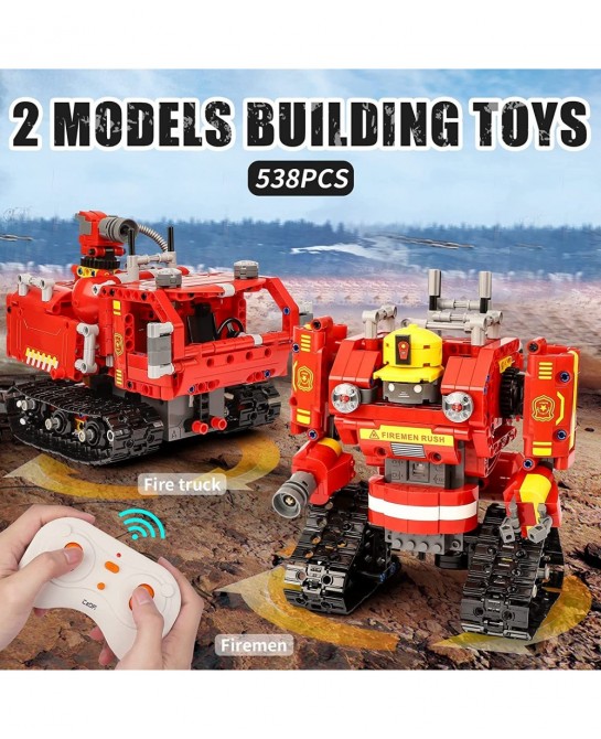 Remote Control Robot Building Kits Compatible with Lego Robots for Boys Ages 8-12 2 in 1 STEM Projects Firetruck for Kids Bir...