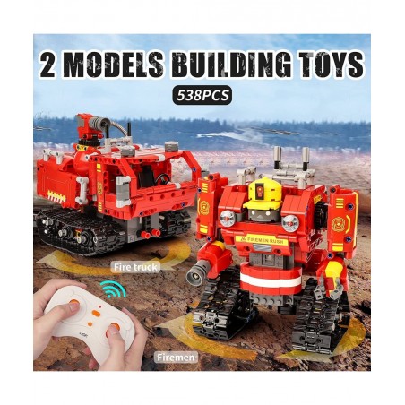 Remote Control Robot Building Kits Compatible with Lego Robots for Boys Ages 8-12 2 in 1 STEM Projects Firetruck for Kids Bir...