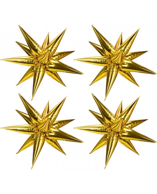 62 Pieces Gold Balloons 26 Inch 12 Point Foil Explosion Star Balloons Starburst Cone Balloons Spike Balloons for Wedding Birt...