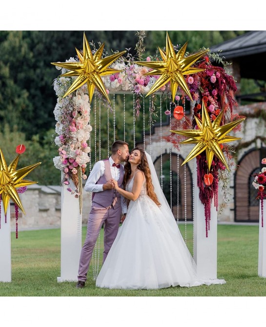 62 Pieces Gold Balloons 26 Inch 12 Point Foil Explosion Star Balloons Starburst Cone Balloons Spike Balloons for Wedding Birt...