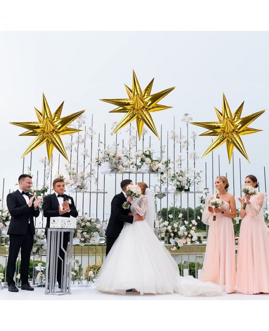 62 Pieces Gold Balloons 26 Inch 12 Point Foil Explosion Star Balloons Starburst Cone Balloons Spike Balloons for Wedding Birt...