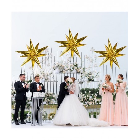 62 Pieces Gold Balloons 26 Inch 12 Point Foil Explosion Star Balloons Starburst Cone Balloons Spike Balloons for Wedding Birt...