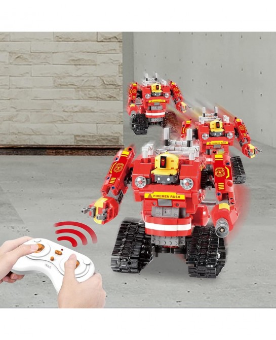 Remote Control Robot Building Kits Compatible with Lego Robots for Boys Ages 8-12 2 in 1 STEM Projects Firetruck for Kids Bir...