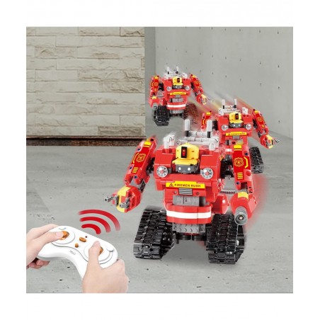 Remote Control Robot Building Kits Compatible with Lego Robots for Boys Ages 8-12 2 in 1 STEM Projects Firetruck for Kids Bir...