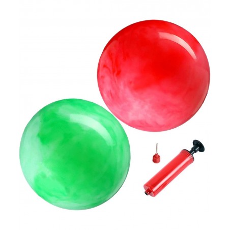2 Pcs Marbleized Bouncy Balls & 1 Pump 9 Inch Inflatable Sensory Balls Beach Ball Kickball Bouncy Balls School Playground Bal...