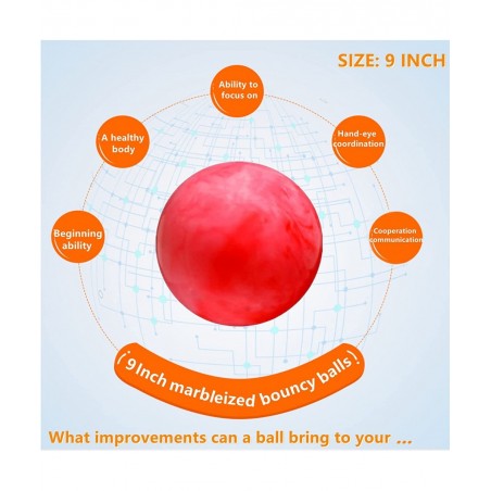 2 Pcs Marbleized Bouncy Balls & 1 Pump 9 Inch Inflatable Sensory Balls Beach Ball Kickball Bouncy Balls School Playground Bal...