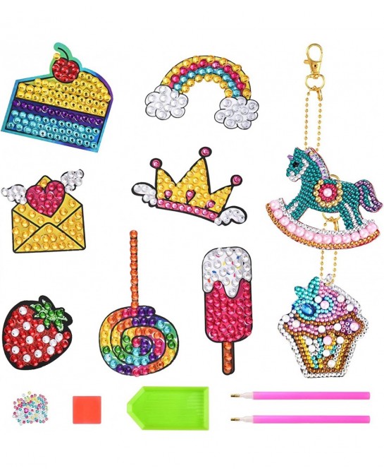 Diamond Art Painting Kits for Kids Sticky Mosaics Keychains Creativity Crafts for Beginners Girls $17.38 Craft Kits