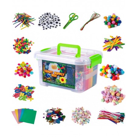 Jumbo Arts & Crafts Kit Box - 2 000+ Pieces Pompoms Craft Sticks Pipe Cleaners Scissors & More in Large Craft Box - Art Suppl...