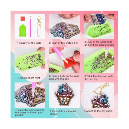 Diamond Art Painting Kits for Kids Sticky Mosaics Keychains Creativity Crafts for Beginners Girls $17.38 Craft Kits