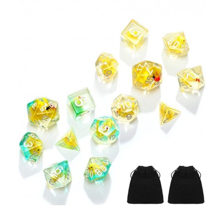 14-Die Rubber Ducks Dice Resin Polyhedral Dice Set Filled with Animal Ice Duck Dice Cool Rubber Ducks Dice Translucent Cute D...