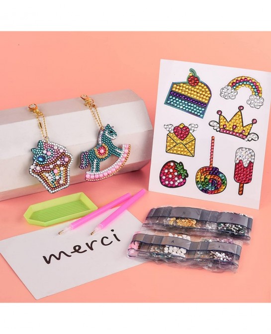 Diamond Art Painting Kits for Kids Sticky Mosaics Keychains Creativity Crafts for Beginners Girls $17.38 Craft Kits