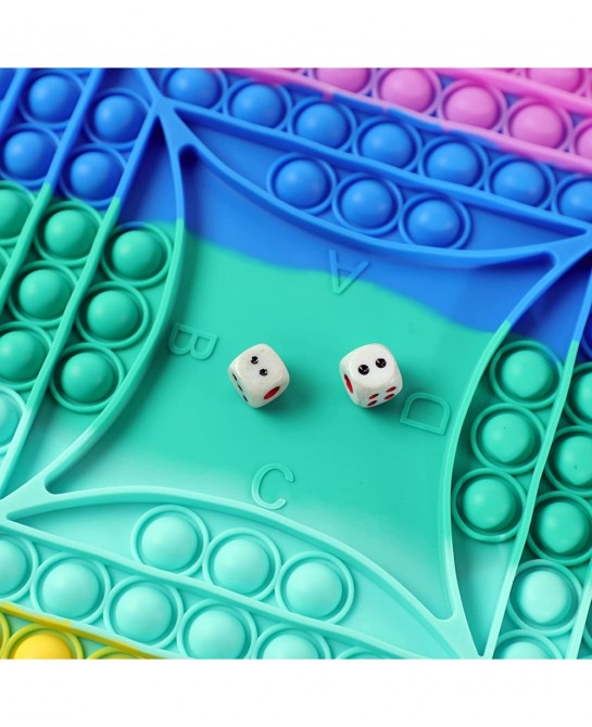 Big Size 2-4 Players Petal Shaped Fidget Toy Pop Chess Board Game with 2 Dices Pop Rainbow Fidget Popper Toy Push Bubble Fidg...