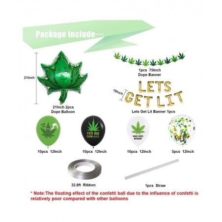 47pcs 'lets get lit' Party decorations for adults weed set includes Latex Marijuana balloons weed shape foil balloons and ban...