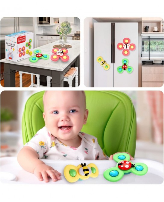 3PCS Suction cup spinner toys for 1 2 Year old boys|Spinning top baby toys 12-18 months|First birthday baby gifts for 1 Year ...