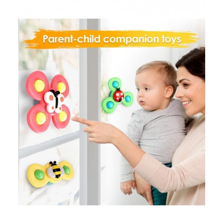 3PCS Suction cup spinner toys for 1 2 Year old boys|Spinning top baby toys 12-18 months|First birthday baby gifts for 1 Year ...