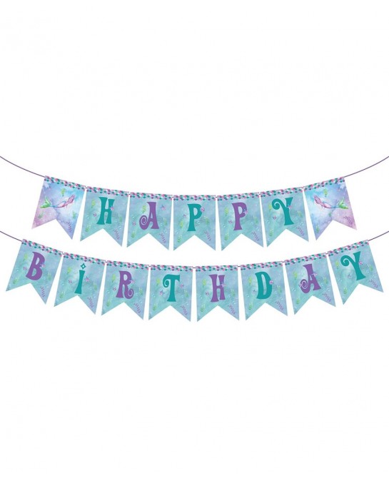 Mermaid Birthday Banner Party Supplies Serves 8–Mermaid Dinner Plates Dessert Plates Mermaid Banner Cups and Napkins(61PCS) $...