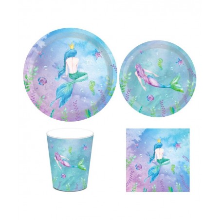Mermaid Birthday Banner Party Supplies Serves 8–Mermaid Dinner Plates Dessert Plates Mermaid Banner Cups and Napkins(61PCS) $...
