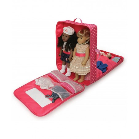 Double Trolley Doll Carrier with Two Sleeping Bags and Pillows (fits18 inch Dolls) Pink/White $63.04 Doll Accessories