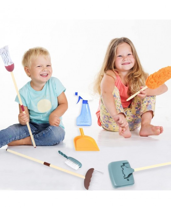 10 Pcs Cleaning Toys Play Set for Kids Aged 3 4 5 6 7 8 9 10 Educational Durable Detachable Housekeeping Broom Dustpan Mops S...