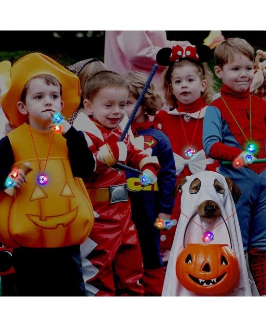 Halloween LED Light Up Neckalce for Kids Adults Flashing Necklace Birthday Party Favors Blinking Soft Rubber Decorations Asso...
