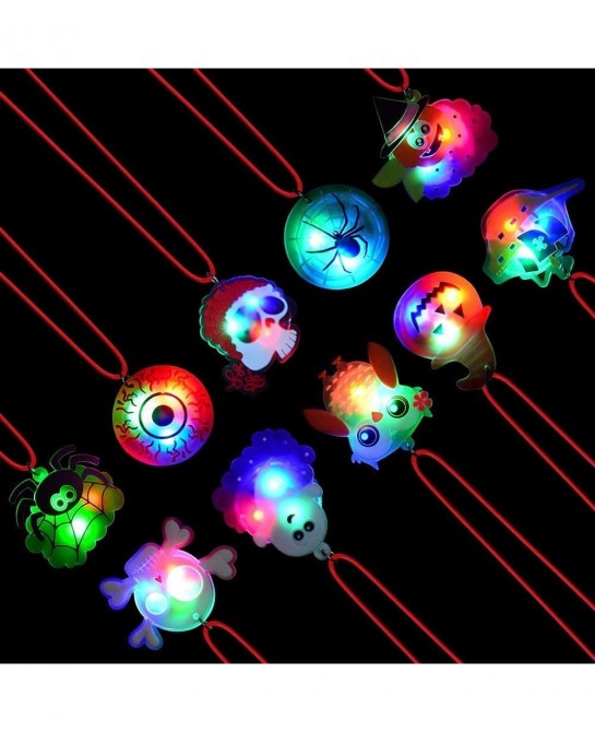 Halloween LED Light Up Neckalce for Kids Adults Flashing Necklace Birthday Party Favors Blinking Soft Rubber Decorations Asso...