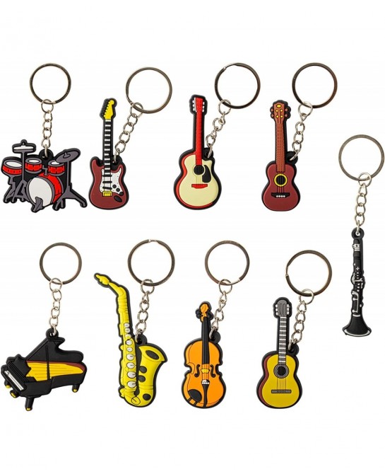 18 Pcs Miniature Musical Instrument Keychains Metal Key Rings with Assorted Creative Rubber Instrument for Music Party Favors...