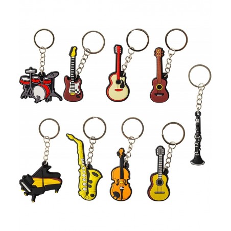 18 Pcs Miniature Musical Instrument Keychains Metal Key Rings with Assorted Creative Rubber Instrument for Music Party Favors...