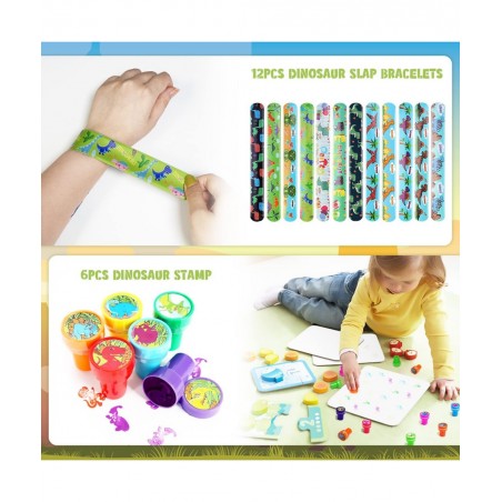 Dinosaur Party Favors for Kids 54Pcs Dinosaur Birthday Party Supplies with Dino Egg Dino Figures Keychains Rings Stamp for Ca...