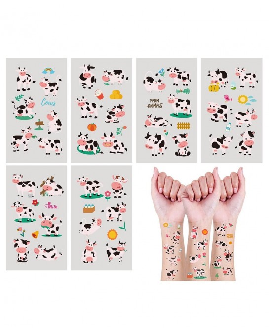 24 Sheets Cow Temporary Tattoos Birthday Decorations Cow Party Favors $17.48 Kids' Party Favor Sets