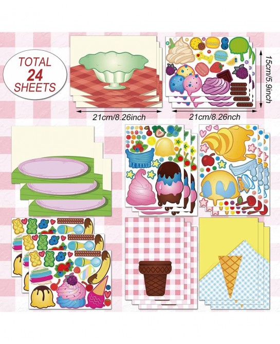 24 Sheets Make Your Own Stickers Ice Cream Party Games Mix and Match Dessert Decals Favor Supplies for Kids DIY Ice Cream Sti...