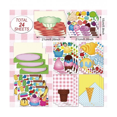 24 Sheets Make Your Own Stickers Ice Cream Party Games Mix and Match Dessert Decals Favor Supplies for Kids DIY Ice Cream Sti...