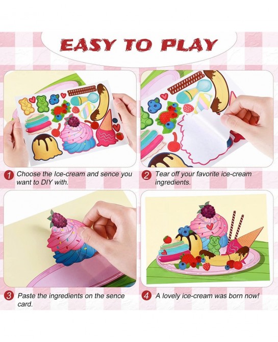 24 Sheets Make Your Own Stickers Ice Cream Party Games Mix and Match Dessert Decals Favor Supplies for Kids DIY Ice Cream Sti...
