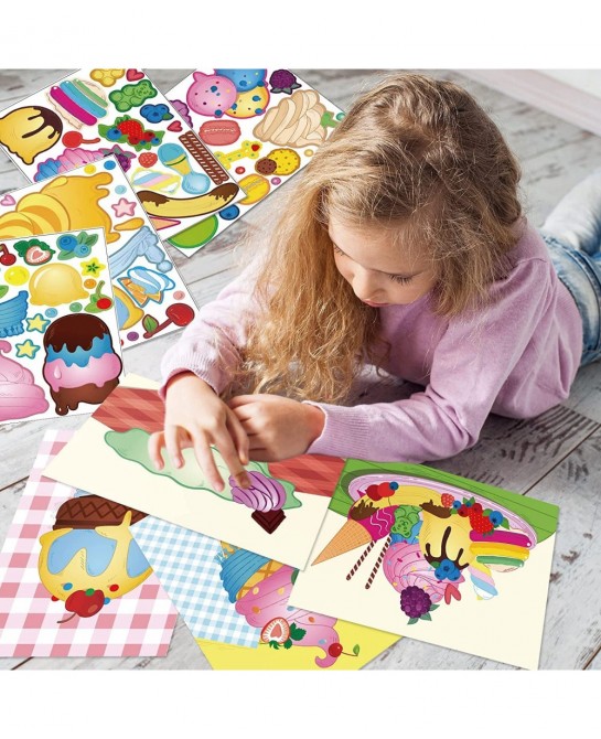 24 Sheets Make Your Own Stickers Ice Cream Party Games Mix and Match Dessert Decals Favor Supplies for Kids DIY Ice Cream Sti...