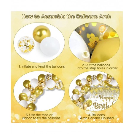 41Pcs Gold White Birthday Party Decorations Gold and White Happy Birthday Backdrop Banner and 40Pcs Gold White Confetti Ballo...