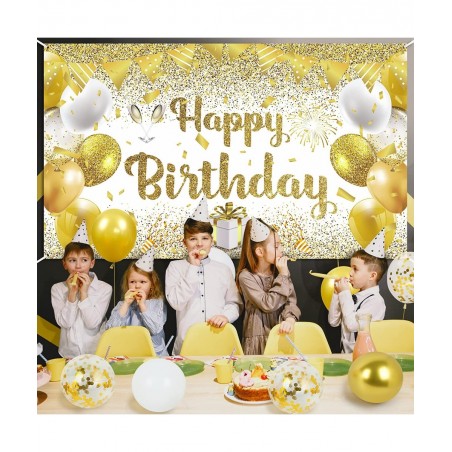 41Pcs Gold White Birthday Party Decorations Gold and White Happy Birthday Backdrop Banner and 40Pcs Gold White Confetti Ballo...
