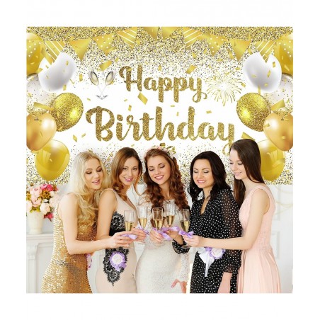 41Pcs Gold White Birthday Party Decorations Gold and White Happy Birthday Backdrop Banner and 40Pcs Gold White Confetti Ballo...