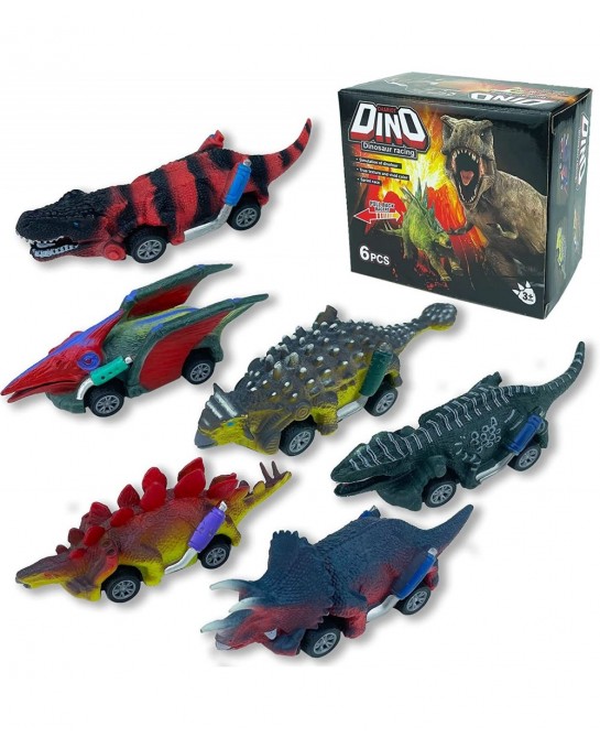 6 Pack Dinosaur Cars Toys for 3-5 Year Old Boys | Dinosaur Toys for Kids - Dino Toy Cars with Dinosaur Monster Car & Truck Bu...
