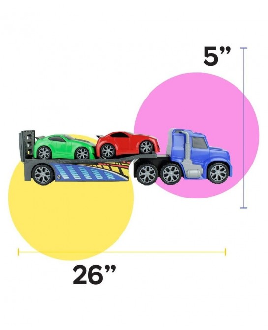 Big Truck Hauler Playset - Car Transporter Trailer with 2 Race Cars Included - Big Toy Car Carrier Truck for Kids and Toddler...