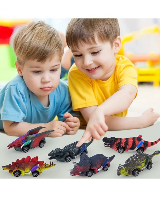 6 Pack Dinosaur Cars Toys for 3-5 Year Old Boys | Dinosaur Toys for Kids - Dino Toy Cars with Dinosaur Monster Car & Truck Bu...