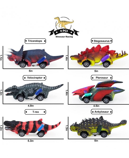 6 Pack Dinosaur Cars Toys for 3-5 Year Old Boys | Dinosaur Toys for Kids - Dino Toy Cars with Dinosaur Monster Car & Truck Bu...