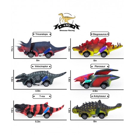 6 Pack Dinosaur Cars Toys for 3-5 Year Old Boys | Dinosaur Toys for Kids - Dino Toy Cars with Dinosaur Monster Car & Truck Bu...