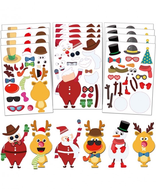 12 Sheets Christmas Stickers for Kids Crafts Party Games Christmas Make Your Own Face Stickers Activities Sticker for Kids Bo...