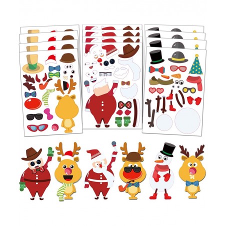 12 Sheets Christmas Stickers for Kids Crafts Party Games Christmas Make Your Own Face Stickers Activities Sticker for Kids Bo...