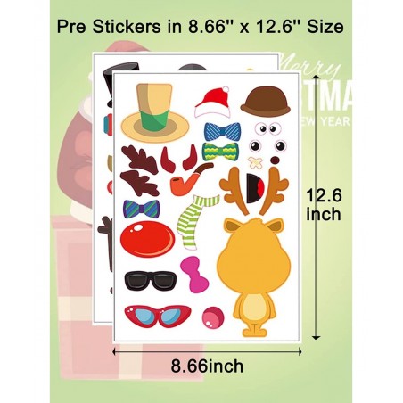 12 Sheets Christmas Stickers for Kids Crafts Party Games Christmas Make Your Own Face Stickers Activities Sticker for Kids Bo...