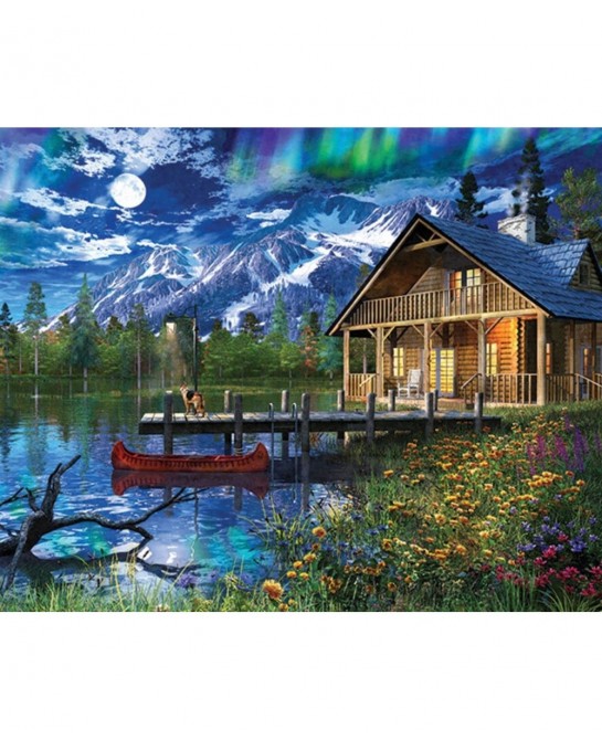 Majestic 1000 Piece Wooden Jigsaw Puzzle Moon Cabin Retreat $27.38 Jigsaw Puzzles