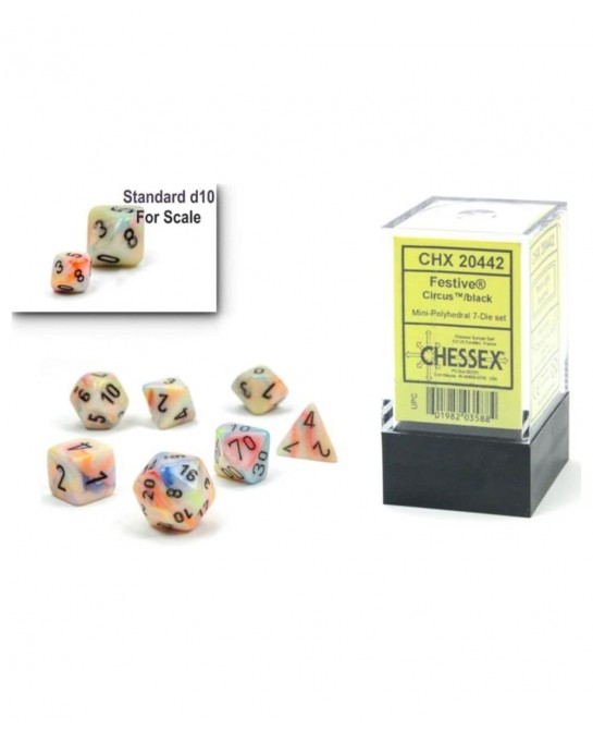 Dice Set – 10mm Festive Circus/Black Plastic Polyhedral Dice Set – Dungeons and Dragons D&D DND TTRPG Dice – Includes 7 Dice ...