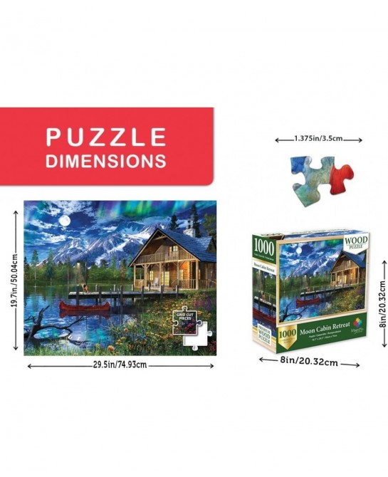 Majestic 1000 Piece Wooden Jigsaw Puzzle Moon Cabin Retreat $27.38 Jigsaw Puzzles
